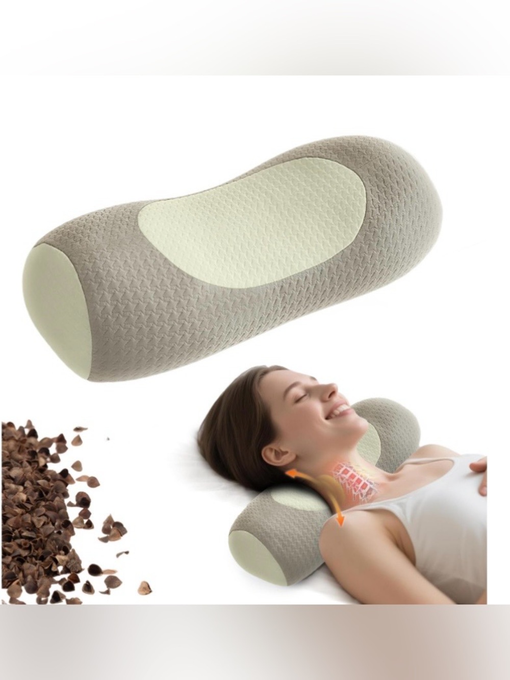 ORGANIC Buckwheat Cervical Neck Pillow for Neck Pain Relief & Spinal Alignment